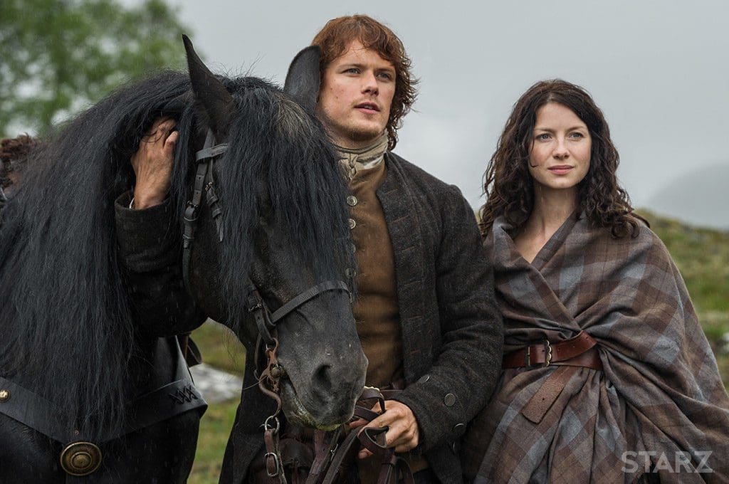 Jamie and Claire Fraser from the Outlander series on Starz - Outlander is a time traveling romance that spans sci-fi, period dramas, and historical non-fiction. Read my 5 reasons to watch Outlander right now!